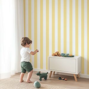 Papier peint grandes rayures jaune citron