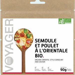 Plat lyophilisé écologique treck randonnée – Semoule et poulet à l’orientale BIO 90 g – Voyager